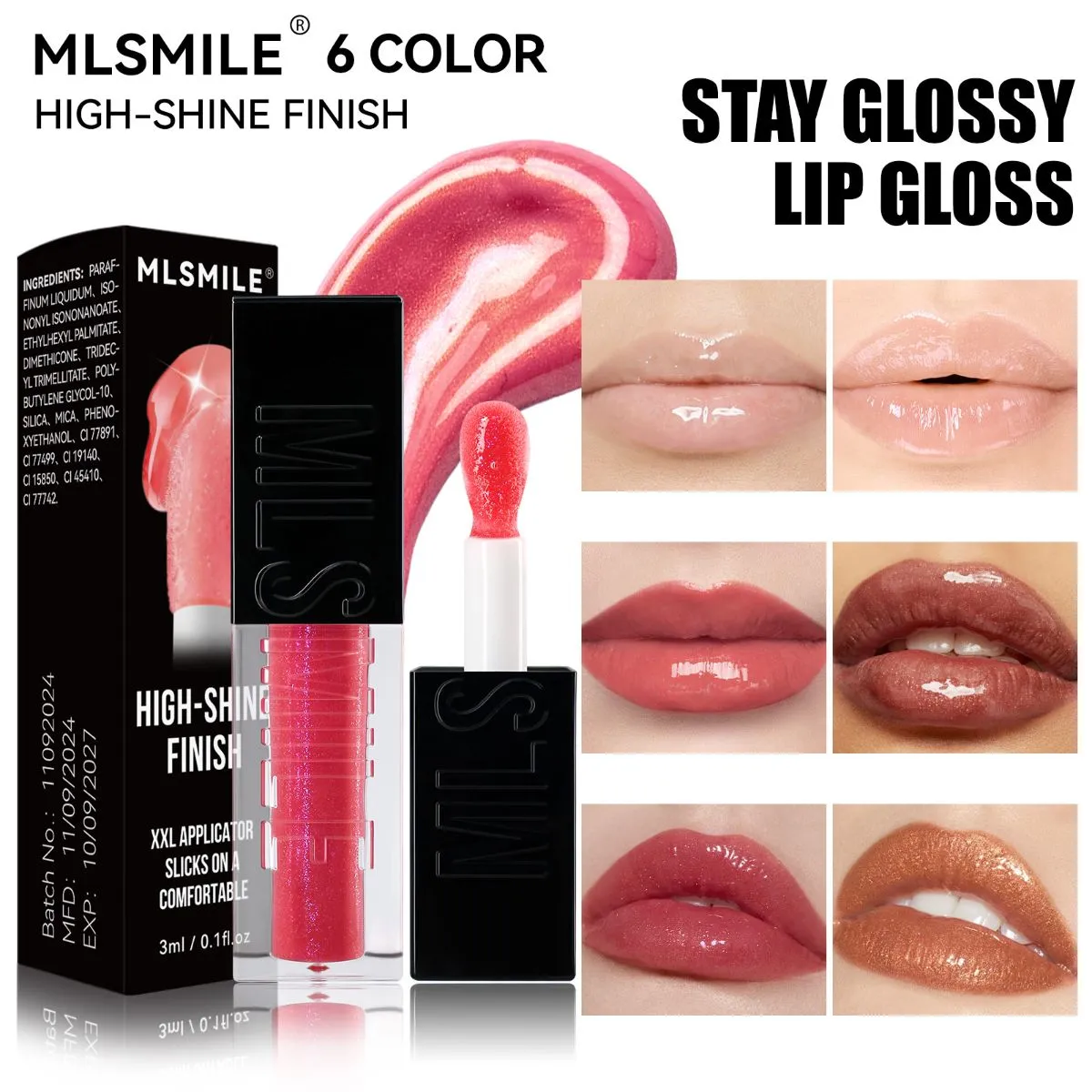 Square Tube Glass-Like High Shine Lip Gloss – Moisturizing Shimmer Plumping Lip Oil, Non-Sticky Hydrating Glossy Liquid Lipstick for Natural Fuller Lips, Long-Lasting